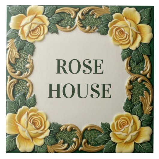 Yellow Rose Floral Custom House Name Sign Plaque タイル (正面)