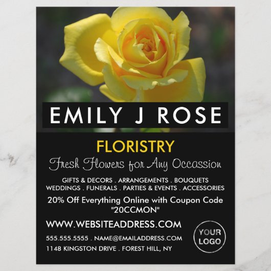 Yellow Rose, Floristry Advertising Flyer チラシ (正面)