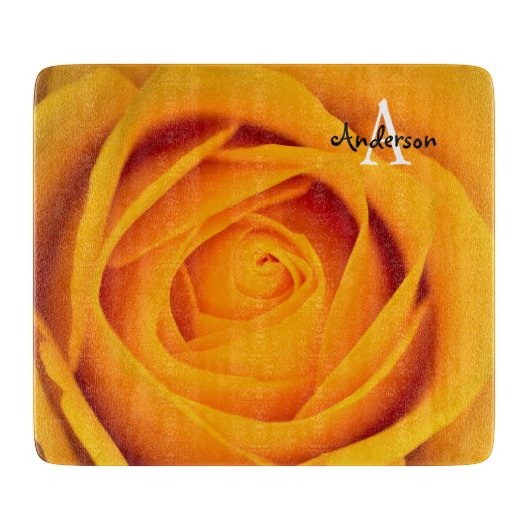 Yellow rose flower Glass chopping board カッティングボード (正面)