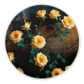 Yellow Rose Shabby Chic Floral セラミックノブ (正面)