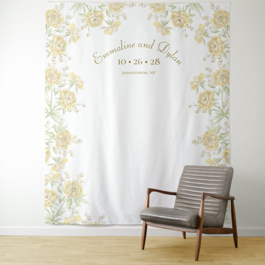 Yellow Rose Wedding Photo Backdrop タペストリー (インサイチュ)