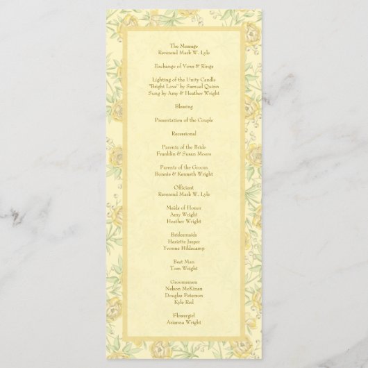 Yellow Rose Wedding Programs メニュー (裏面)