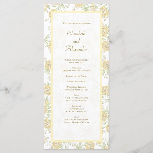 Yellow Rose Wedding Programs メニュー (正面)