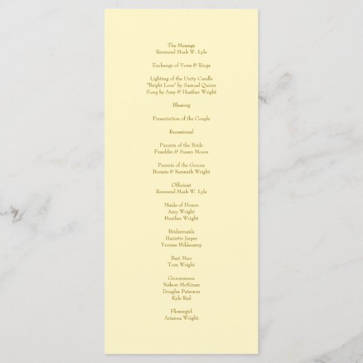Yellow Rose Wedding Programs メニュー (裏面)
