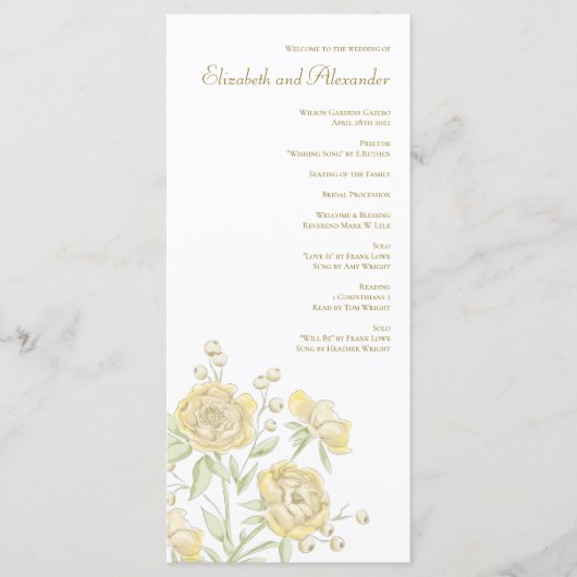Yellow Rose Wedding Programs メニュー (正面)