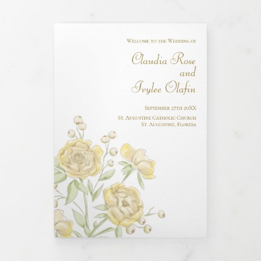 Yellow Rose Wedding Programs 三つ折りプログラム (カバー)