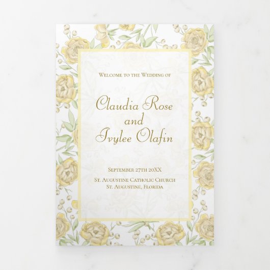 Yellow Rose Wedding Programs 三つ折りプログラム (カバー)