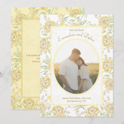 Yellow Rose Wedding Save the Date 招待状 (正面/裏面)