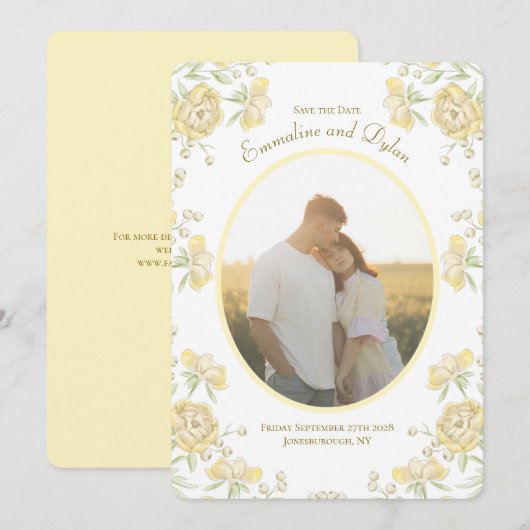 Yellow Rose Wedding Save the Date 招待状 (正面/裏面)
