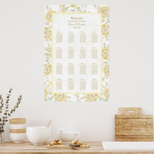 Yellow Rose Wedding Seating Chart ポスター (キッチン)