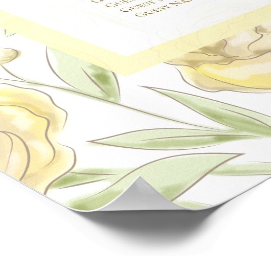 Yellow Rose Wedding Seating Chart ポスター (角)