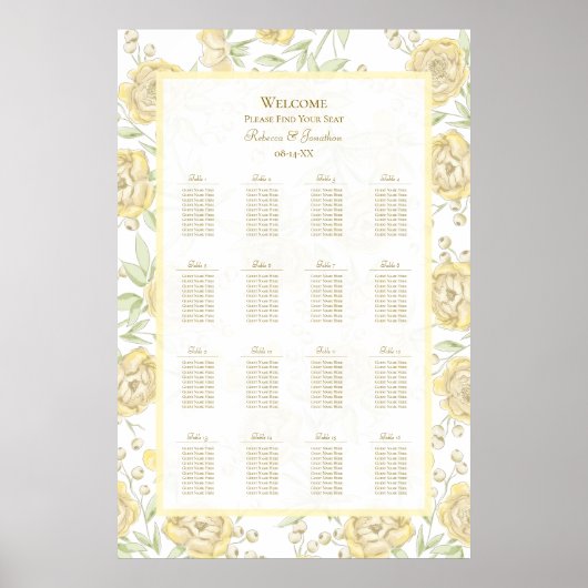 Yellow Rose Wedding Seating Chart ポスター (正面)