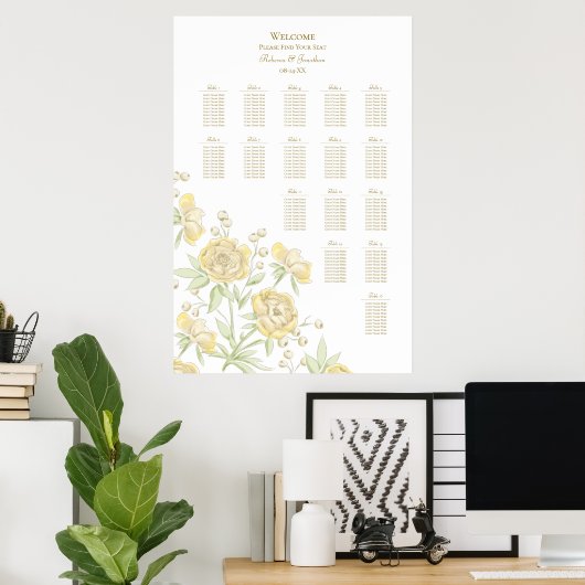 Yellow Rose Wedding Seating Chart ポスター (ホームオフィス)