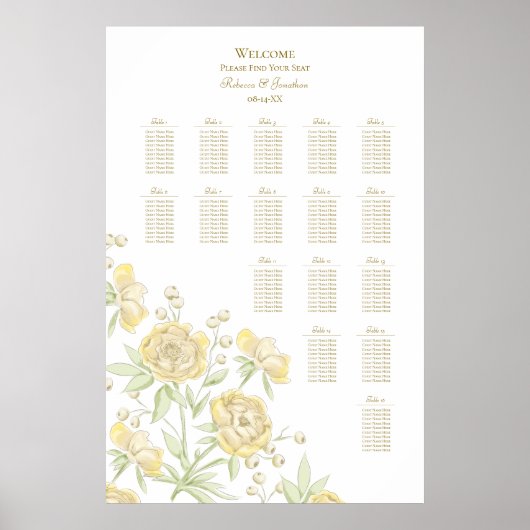 Yellow Rose Wedding Seating Chart ポスター (正面)
