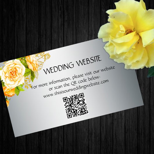 Yellow Roses and Elegant Silver Wedding Website  エンクロージャーカード