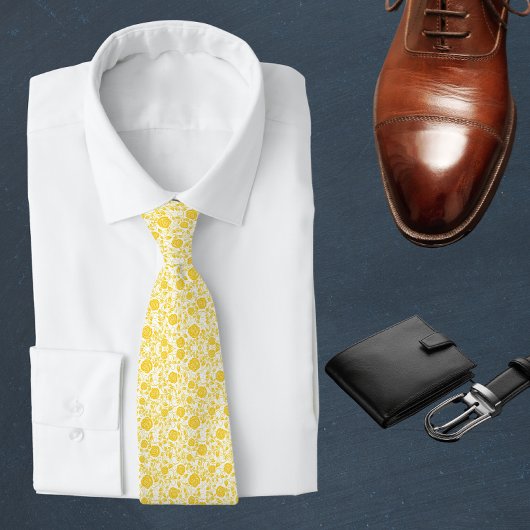 Yellow Roses and leaves pattern ネクタイ