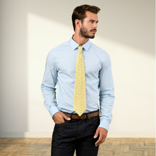 Yellow Roses and leaves pattern ネクタイ