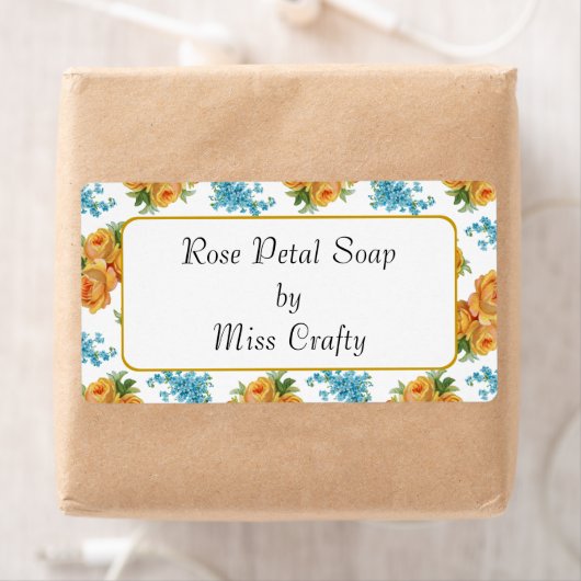 Yellow Roses Blue Flowers Craft or Soap Label ラベル (インサイチュ)