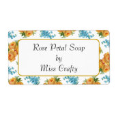 Yellow Roses Blue Flowers Craft or Soap Label ラベル (正面)