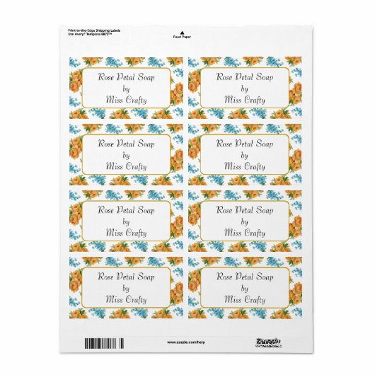 Yellow Roses Blue Flowers Craft or Soap Label ラベル (フルシート)