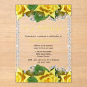 Yellow Roses & Diamonds 40th Birthday Spanish アクリル招待状 (正面)