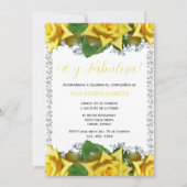 Yellow Roses & Diamonds 40th Birthday Spanish 招待状 (正面)