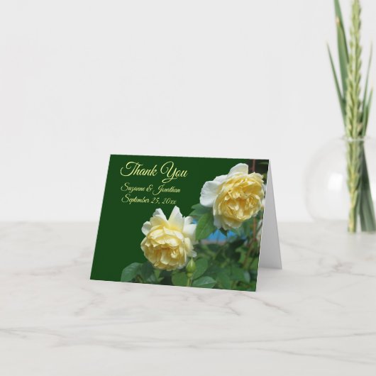Yellow Roses Floral Personalized Wedding サンキューカード (正面)