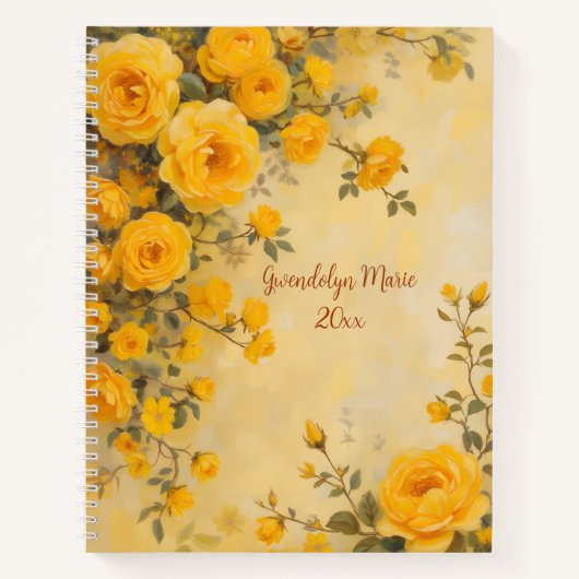 Yellow Roses Floral Spiral-bound Journal Botanical ノートブック (正面)