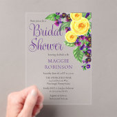 Yellow Roses | Violets Boho Floral Bridal Shower アクリル招待状 (インサイチュ (ポータブル))