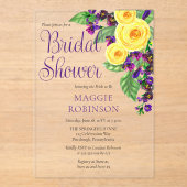 Yellow Roses | Violets Boho Floral Bridal Shower アクリル招待状 (正面)