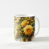 Yellow Roses Watercolor Garden コーヒーマグカップ (正面右)