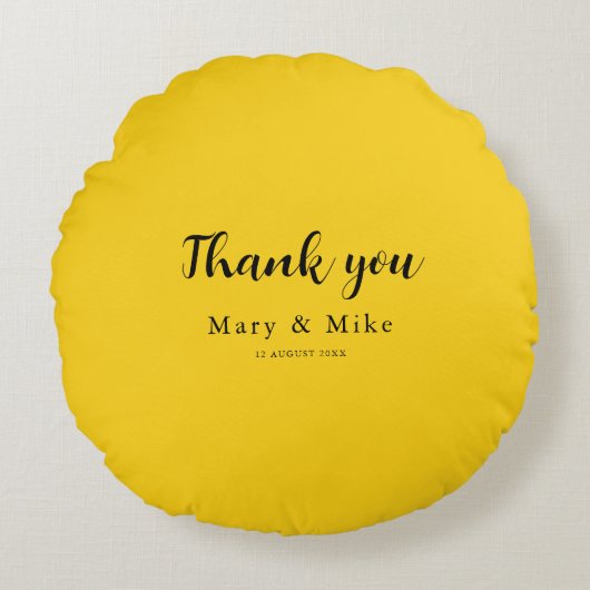 Yellow Round Pillow with Thank You Text ラウンドクッション (正面)