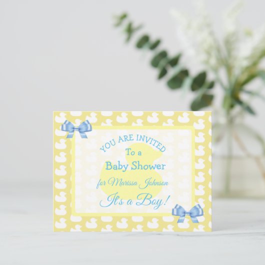 Yellow Rubber Duckie Baby'Shower Invitation ポストカード (スタンド正面)