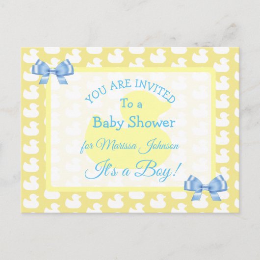 Yellow Rubber Duckie Baby'Shower Invitation ポストカード (正面)
