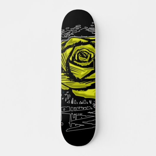 Yellow Rugged Rose Graffiti Art • Urban Street スケートボード (正面)
