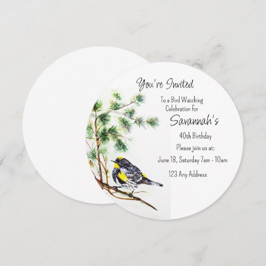 Yellow Rumped Warbler Birdwatcher Birthday 招待状 (正面/裏面)