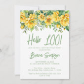 Yellow Sage Green Floral 100th Birthday Party 招待状 (正面)