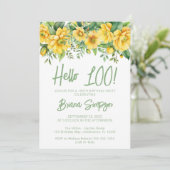 Yellow Sage Green Floral 100th Birthday Party 招待状 (スタンド正面)