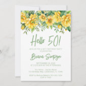 Yellow Sage Green Floral 50th Birthday Party 招待状 (正面)