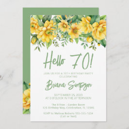 Yellow Sage Green Floral 70th Birthday Party 招待状