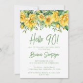 Yellow Sage Green Floral 90th Birthday Party 招待状 (正面)