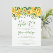 Yellow Sage Green Floral 90th Birthday Party 招待状 (スタンド正面)