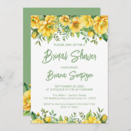 Yellow Sage Green Floral Bridal Shower  招待状