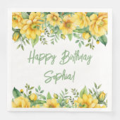 Yellow Sage Green Flowers Floral Party Napkins (正面)