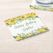 Yellow Sage Green Flowers Floral Party Napkins ペーパーコースター (アングル)