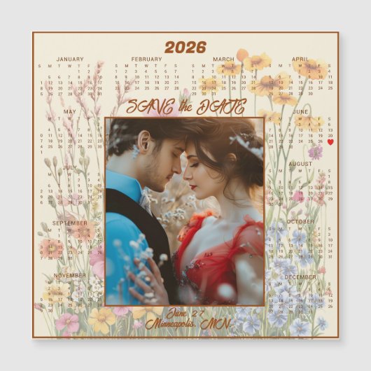 Yellow Save the Date Engaged Couple Magnetic  (正面)