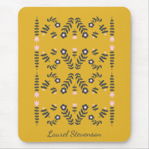 Yellow Scandinavian Folk Flower Personalized マウスパッド