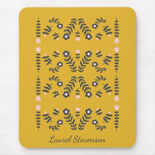 Yellow Scandinavian Folk Flower Personalized マウスパッド (正面)