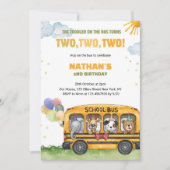 Yellow School Bus 2nd birthday Wheels on the Bus 招待状 (正面)