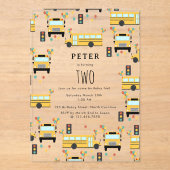 Yellow School Bus Kids Birthday Party アクリル招待状 (正面)